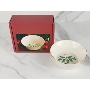Lenox Holiday Round Joy Dish Serving Bowl 4 1/2" Gold Trim 20s New w/ Box Vtg